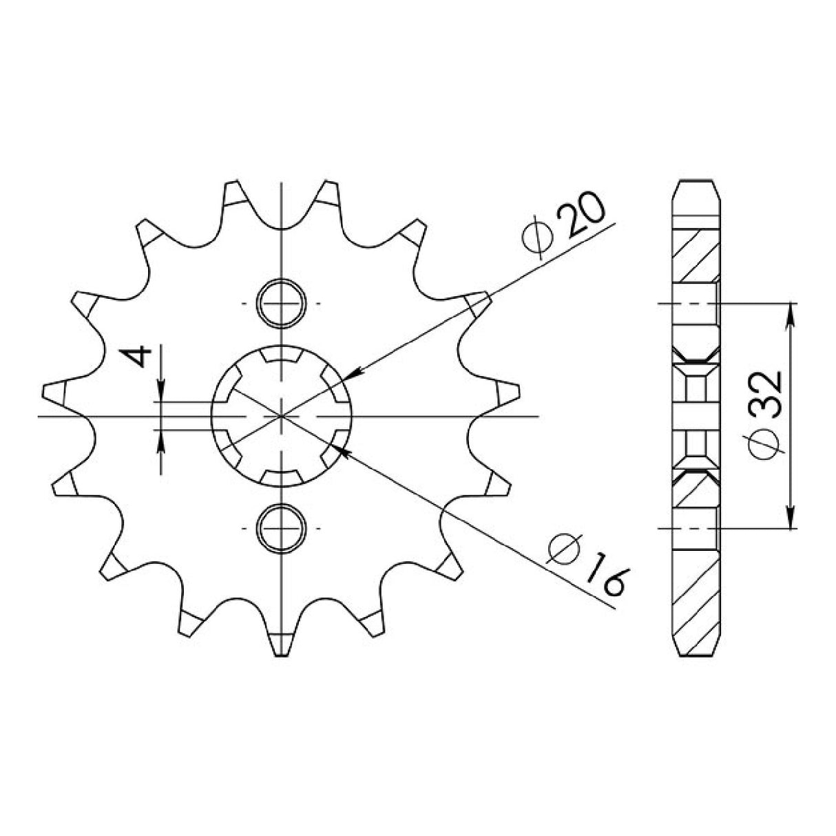 Piñón de acero paso 14 dientes 428 BETAMOTOR RR 4T LC 125 CC 10/17