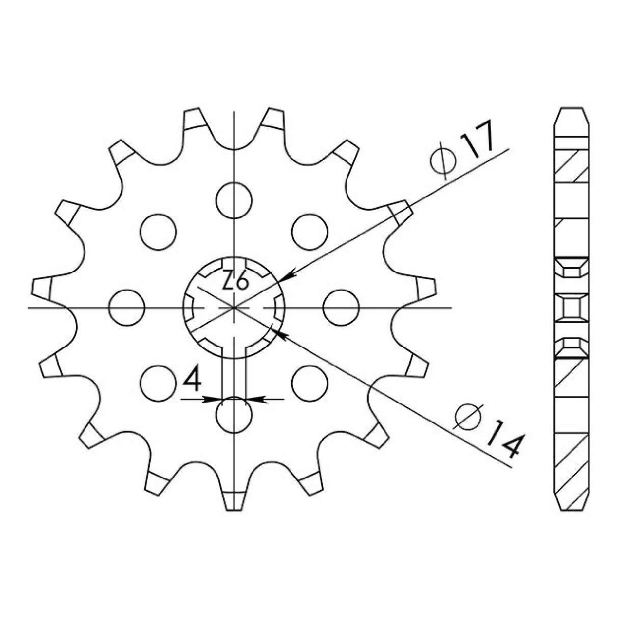 Stahlkettenrad, 12 Zähne, Teilung 420, SUZUKI APX 50 cm³ 85/89