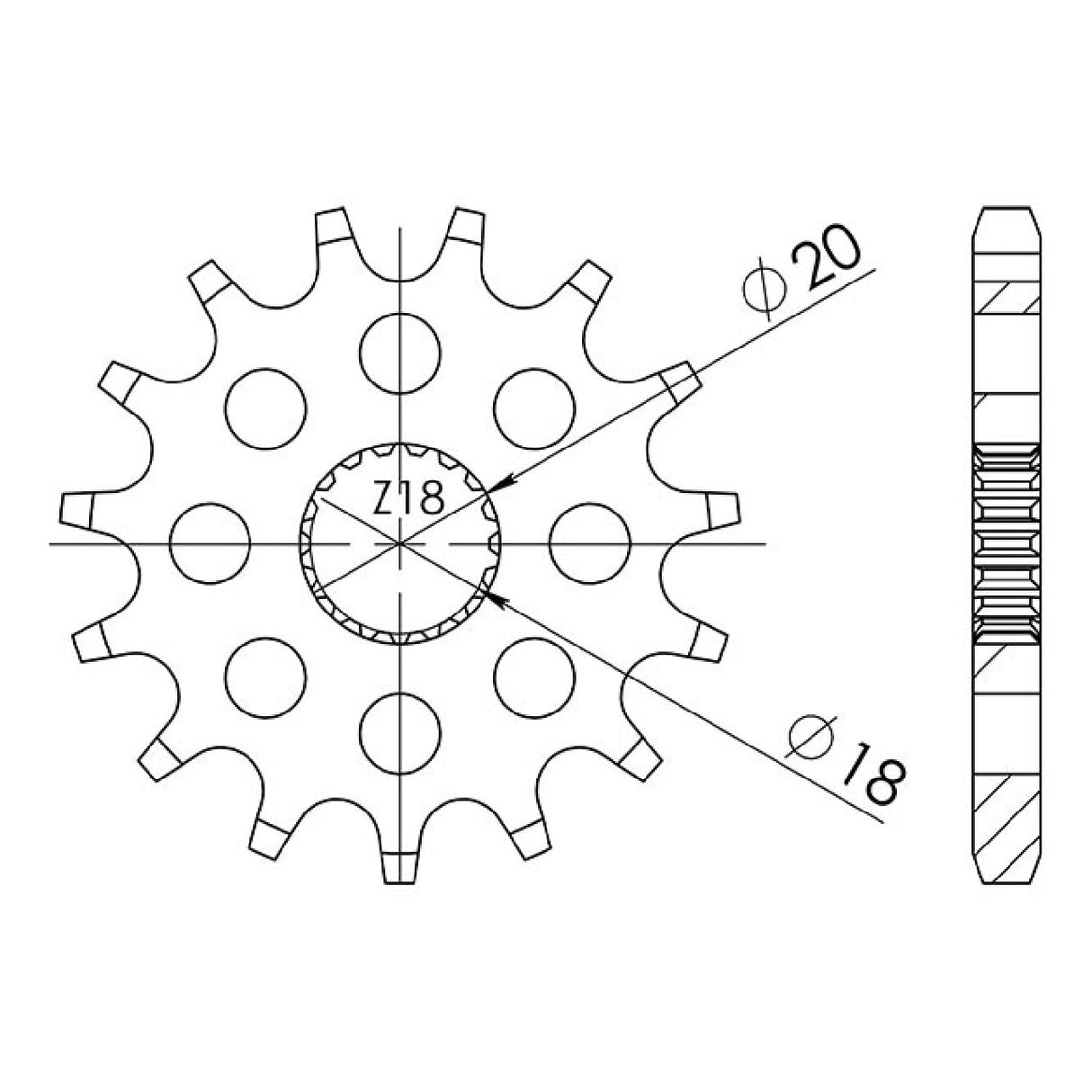 Pignone in acciaio 14 denti passo 428 HYUNDAI HMZ Cruise 125 CC 95/96