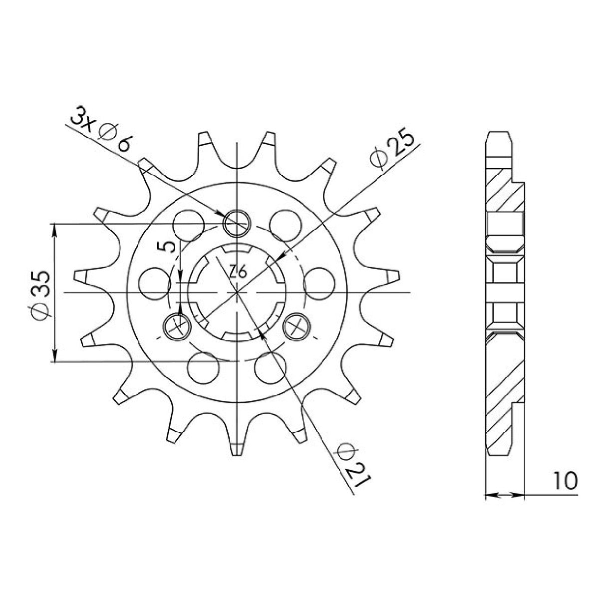 Stahlkettenrad, 15 Zähne, Teilung 525, SUZUKI DR SE (SP46A) 650 cm³ 96/16