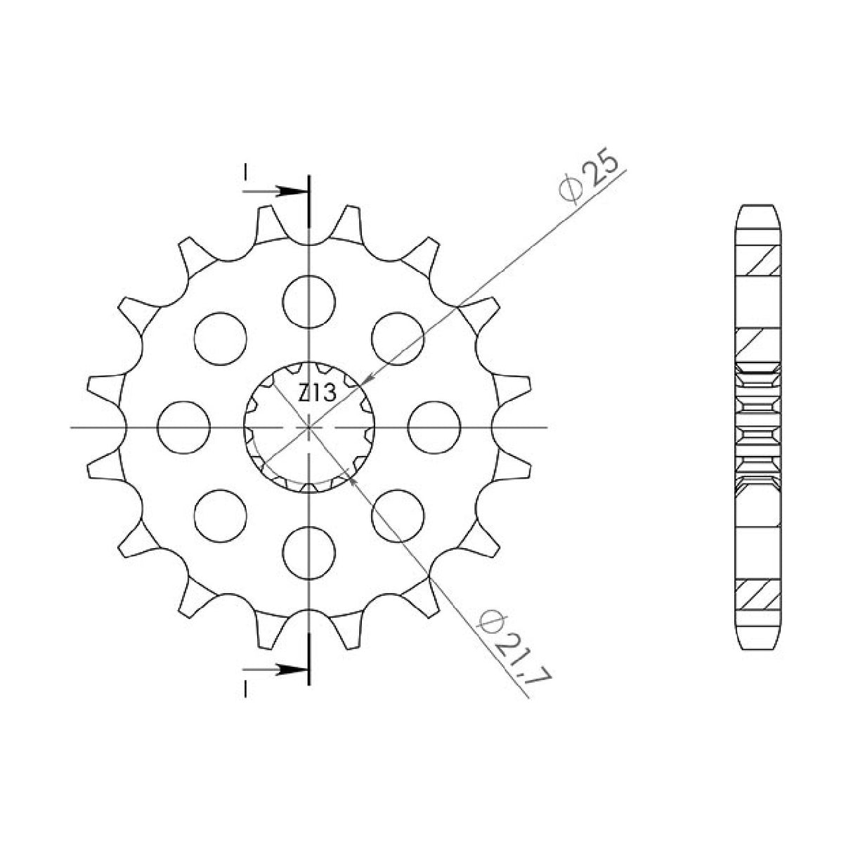Stahlkettenrad, 15 Zähne, Teilung 532, BIMOTA SB6 1100 cm³ 94/96