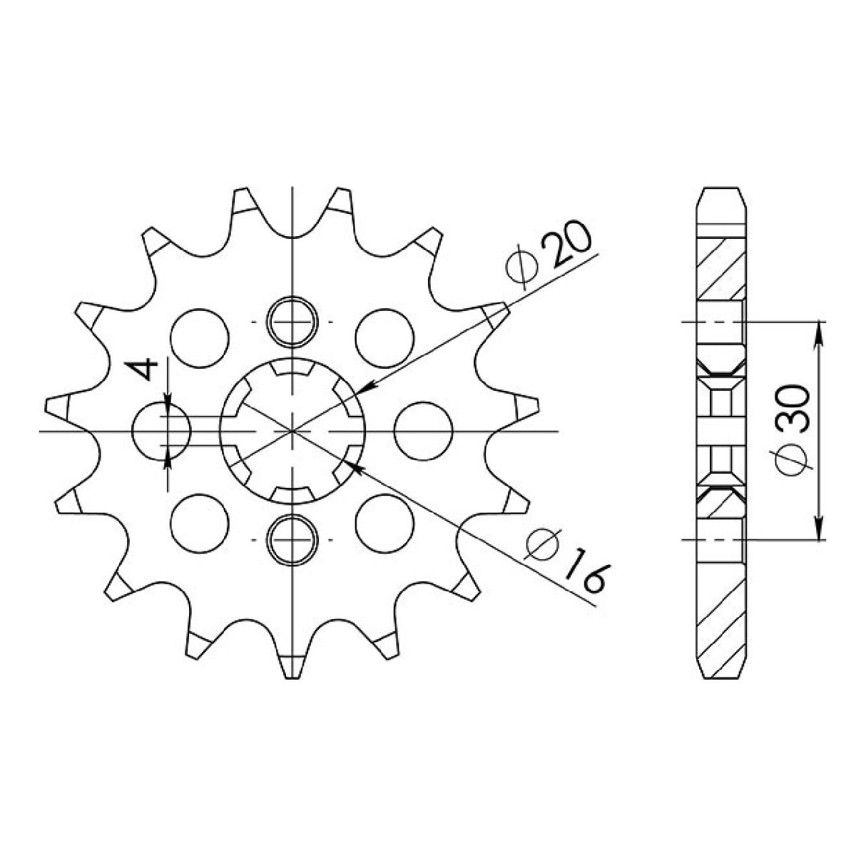 Stahlkettenrad, 16 Zähne, Teilung 428, KAWASAKI KMX 200 cm³ 88/92