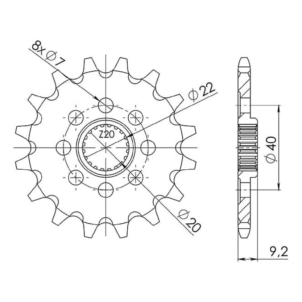 Stahlkettenrad, 14 Zähne, Teilung 520, KAWASAKI KFX (KSF) 400 cm³ 03/06