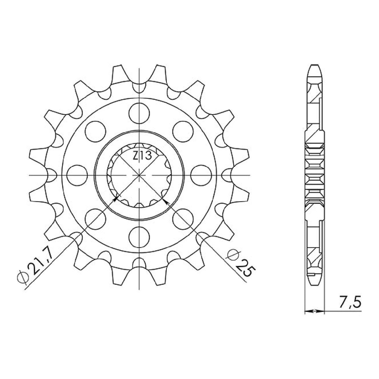 Stahlkettenrad, 13 Zähne, Teilung 520, KAWASAKI KLX R 450 cm³, Baujahr 2007