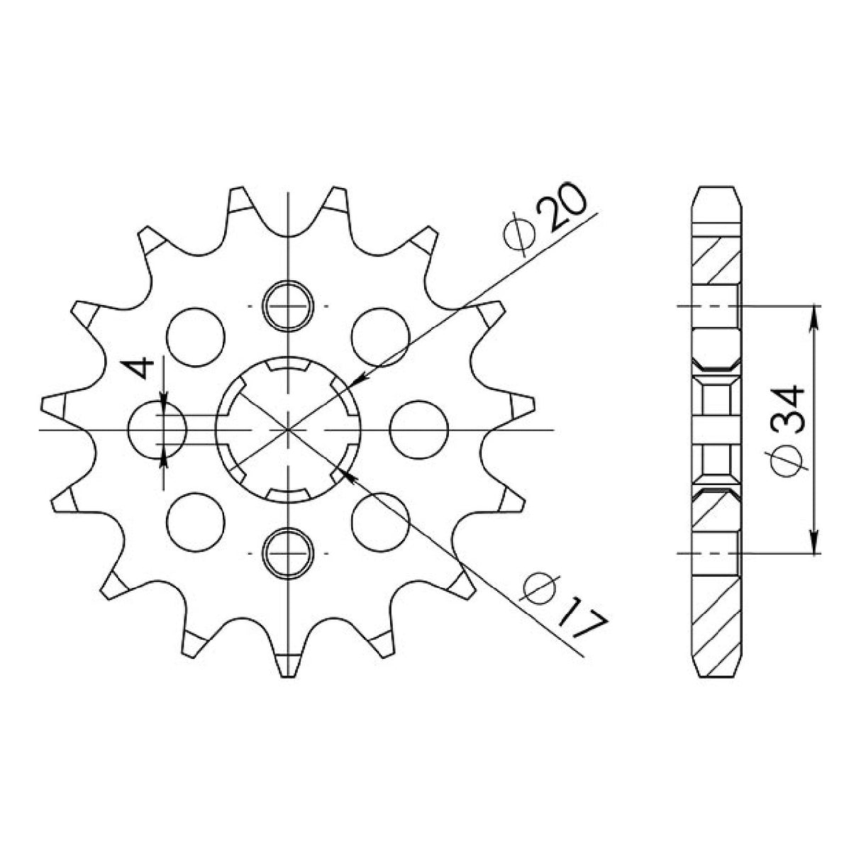 Stahlkettenrad, 16 Zähne, Teilung 428, HONDA CBF (JC40) 125 cm³ 09/14