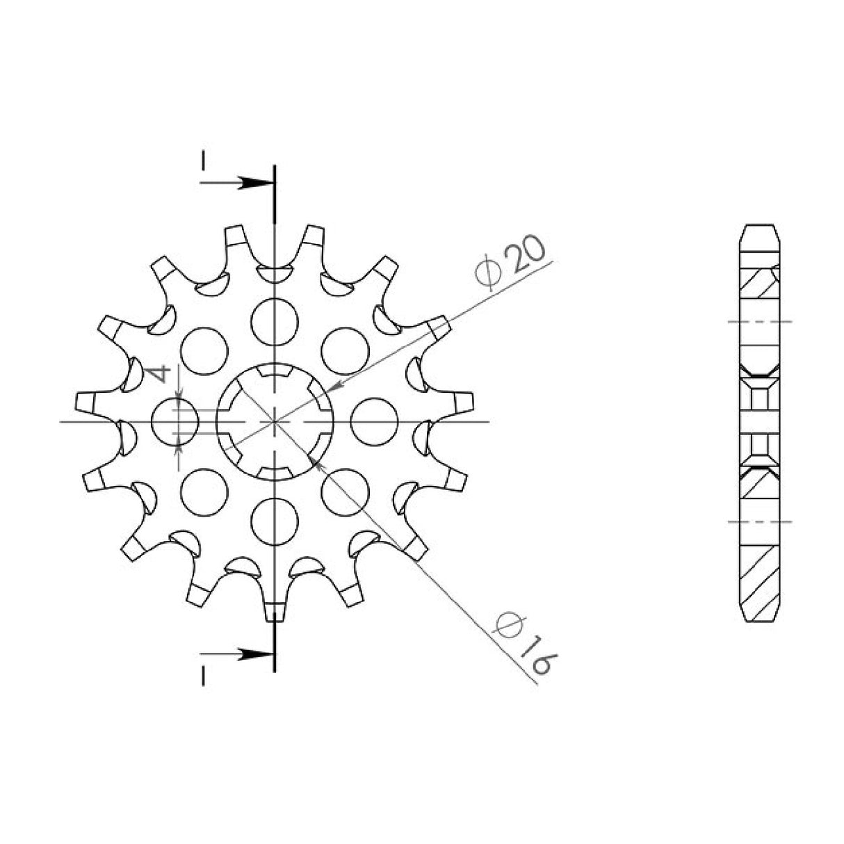 Stahlkettenrad, 13 Zähne, Teilung 428, SUZUKI RM RA 80 cm³ 83/86