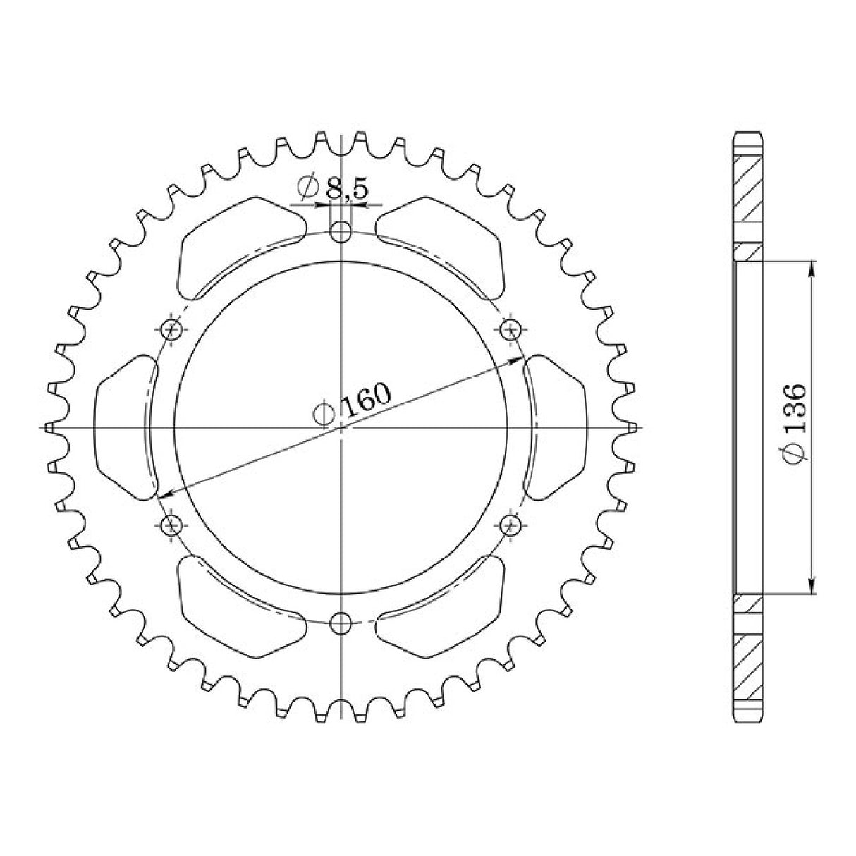 Corona de acero paso 45 dientes 520 APRILIA ETX Tuareg 350 CC 88/92
