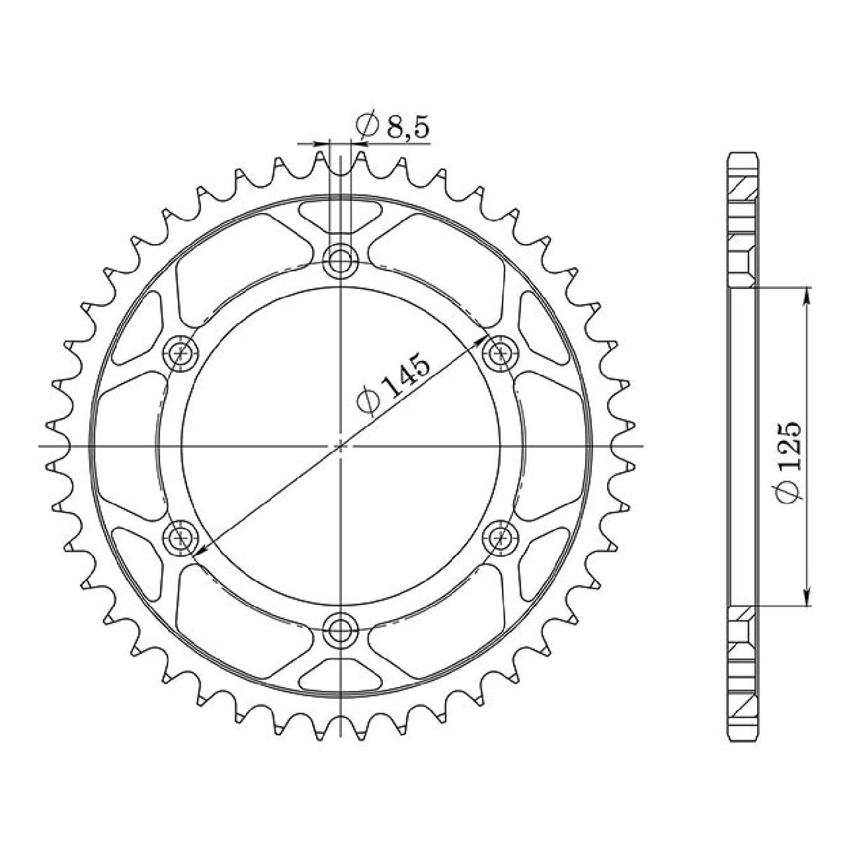 Corona in acciaio 44 denti passo 520 CAGIVA K7 125 CC 90/93