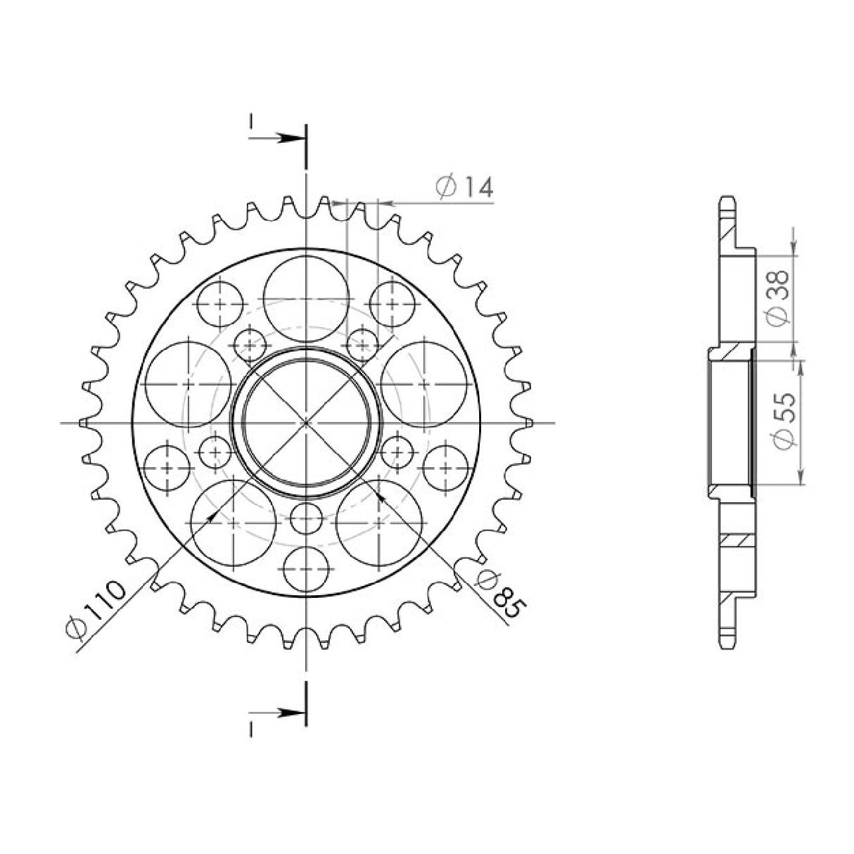 Corona in acciaio 39 denti passo 525