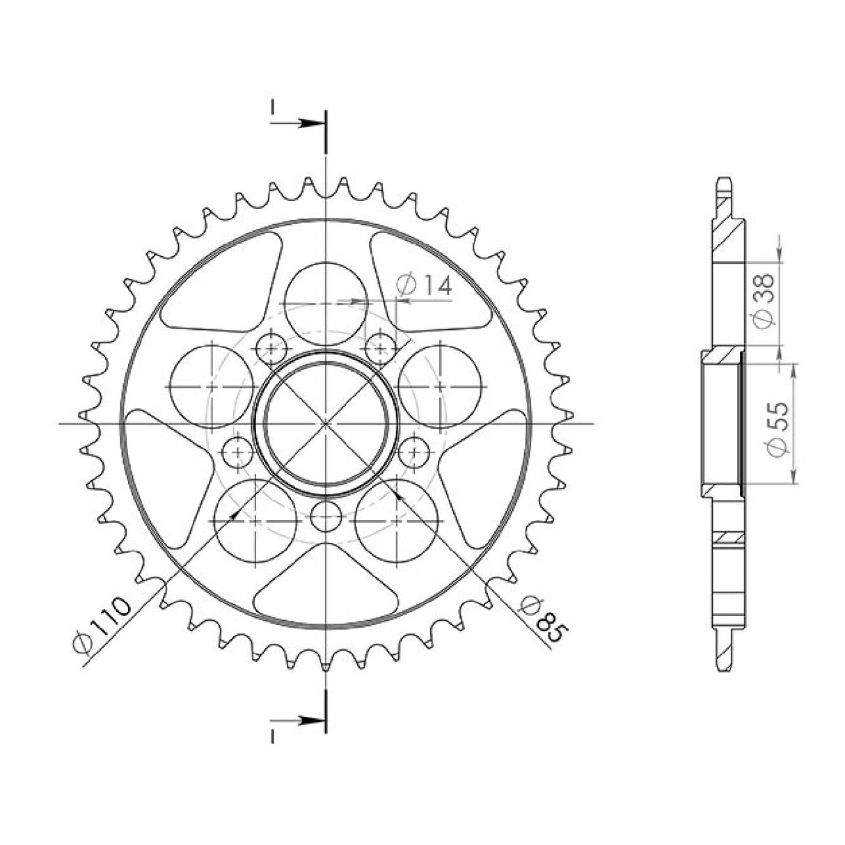 Corona in acciaio 39 denti passo 525 DUCATI Monster 796 CC 11/14