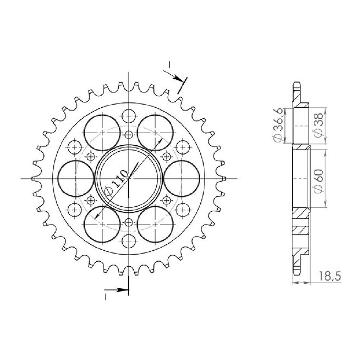 Corona in acciaio 38 denti passo 525 DUCATI 1098 1098 CC 07/09