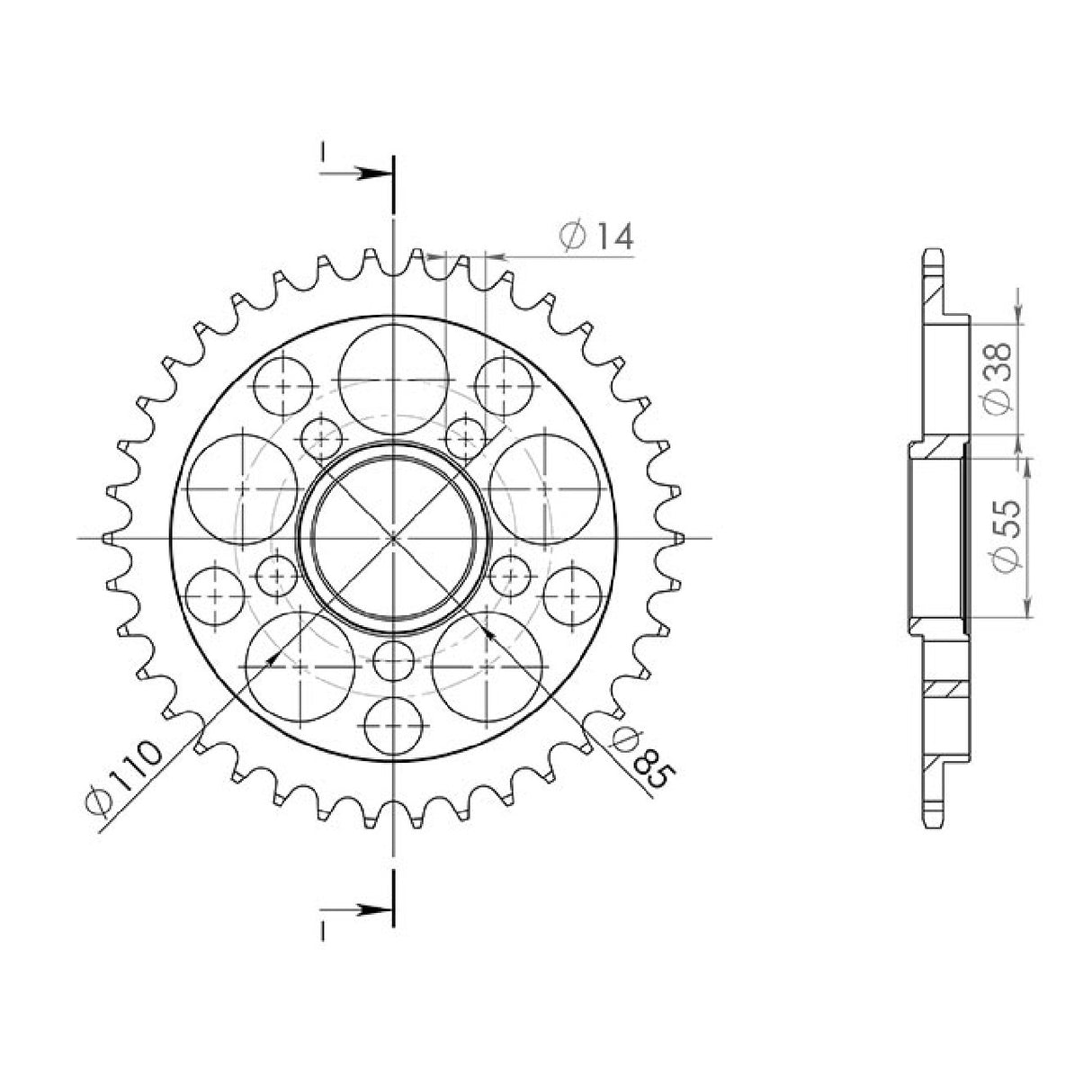 Aluminiumkrone, 38 Zähne, Teilung 520, DUCATI 748 BIP 748 CC 95/03