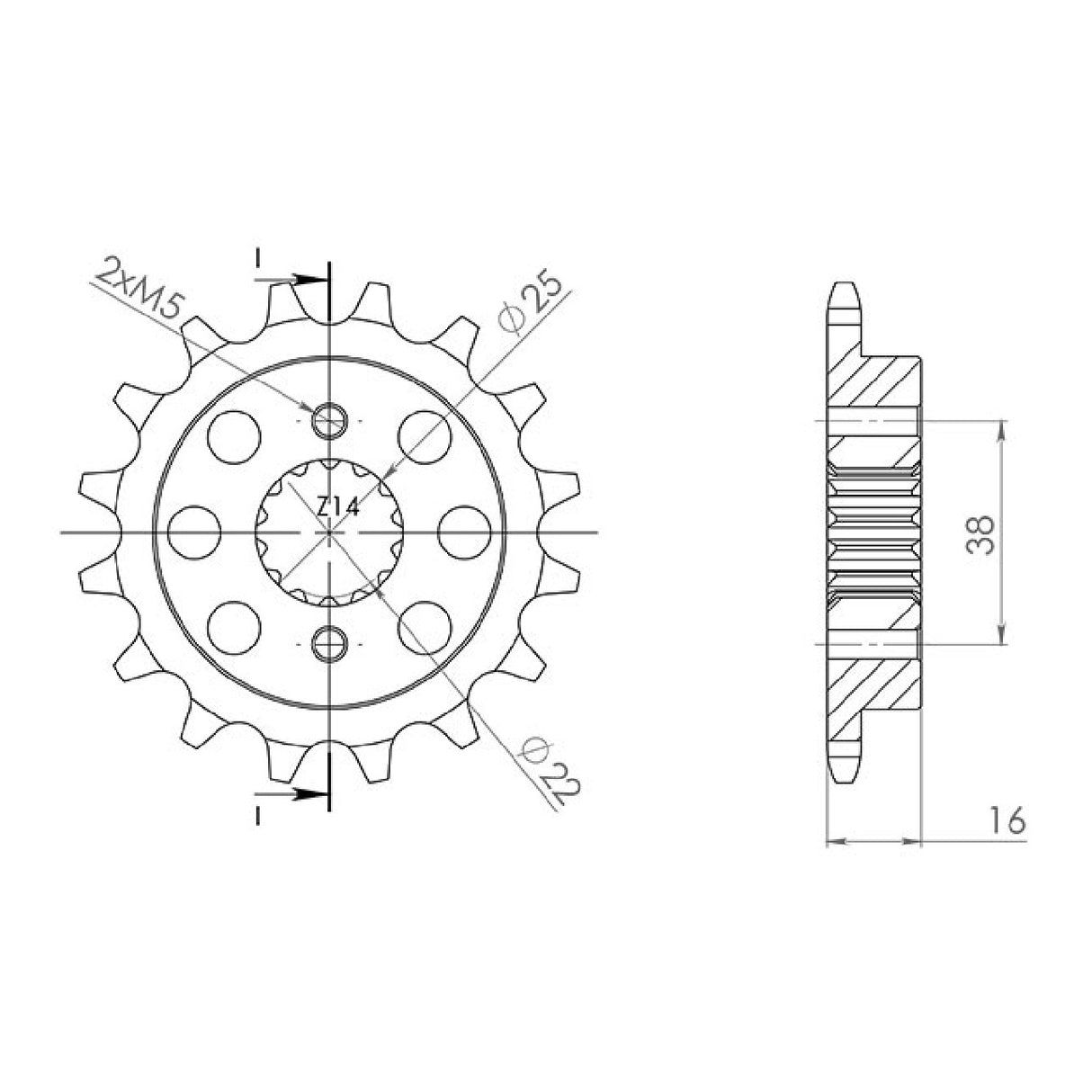 Stahlkettenrad, 14 Zähne, Teilung 520, DUCATI 748 BIP 748 cm³ 95/03
