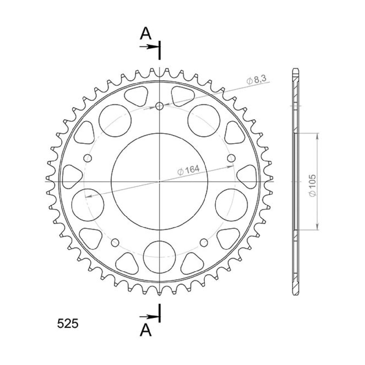 Corona in acciaio 47 denti 525 APRILIA SRV/SRV ATC ABS (M55103/M55104) 850 12/16