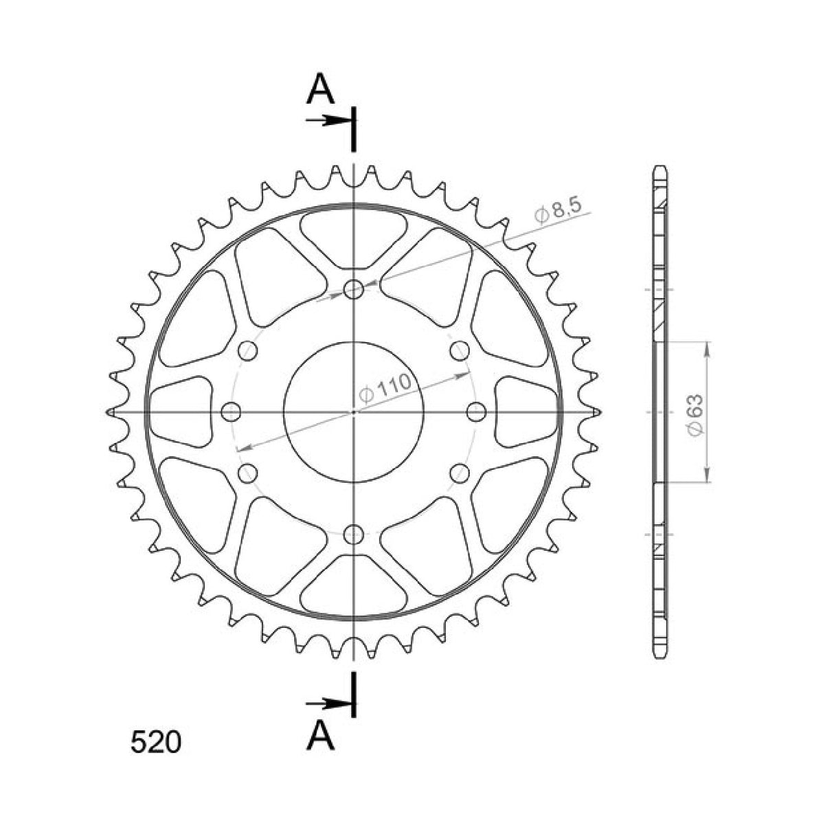 Corona in acciaio 42 denti passo 520 KTM Duke 4T 200 CC 14/19