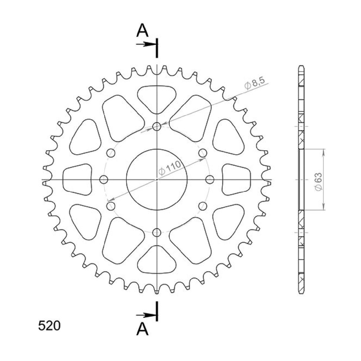 Supersprox Aluminium Kettenblatt 520 45 Zähne HUSQVARNA 401 Svartpilen 390 CC 18/19