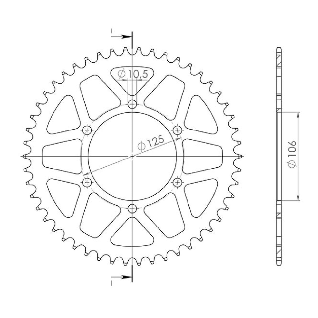 Corona in alluminio 44 denti passo 520 548750244