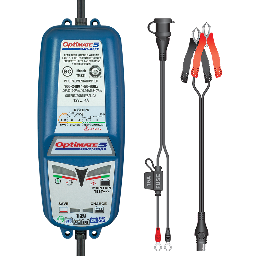 Tecmate TM220-4A OPTIMATE 5 Start/Stop Motorcycle/Scooter Battery Charger