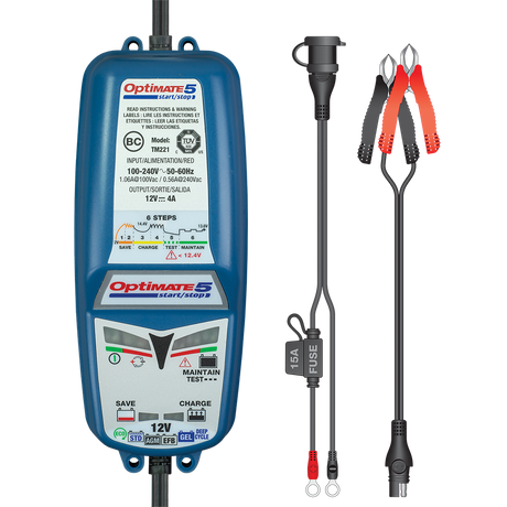 Cargador de batería para motocicleta/scooter Tecmate TM220-4A OPTIMATE 5 con arranque y parada