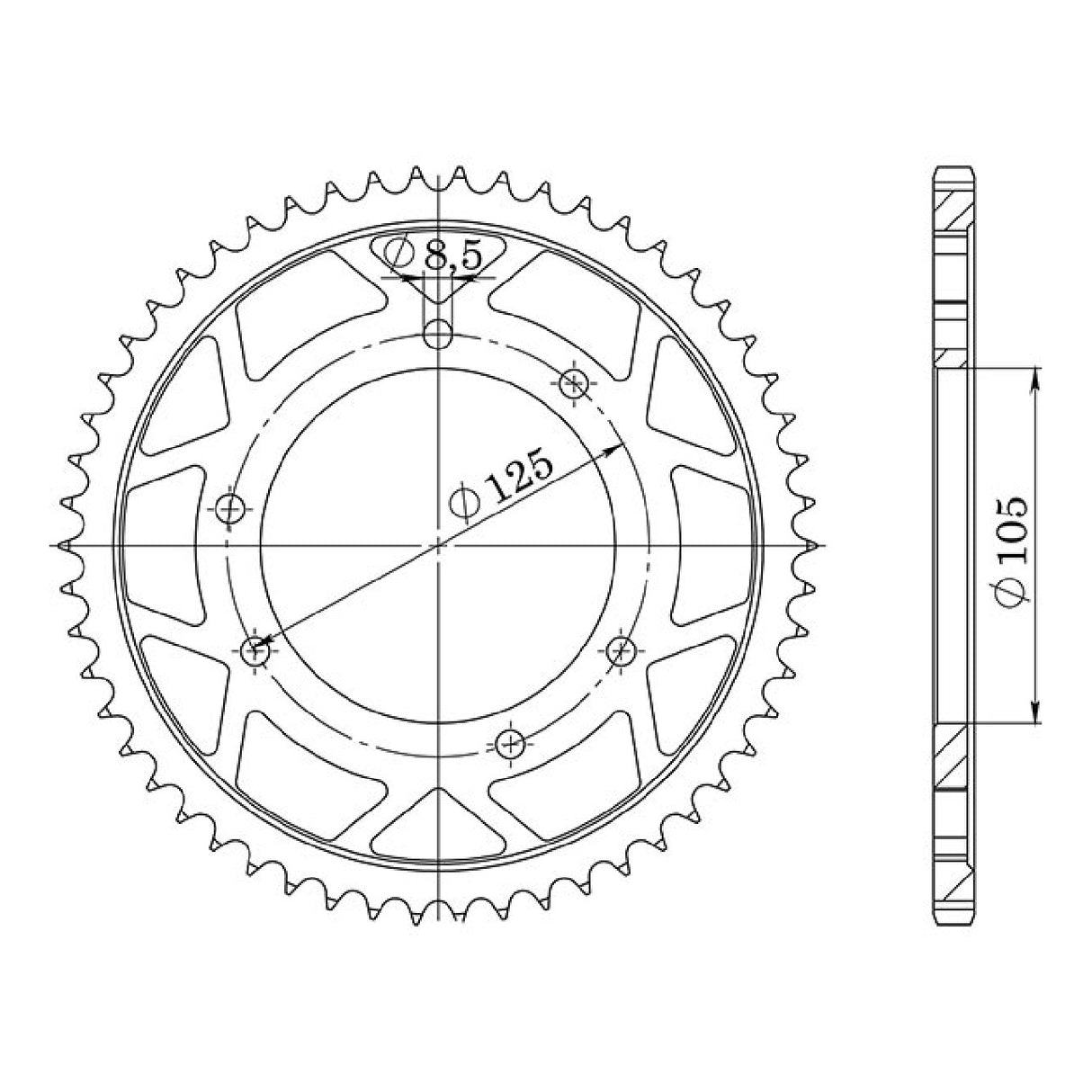 Corona de acero paso 48 dientes 428 DERBI Senda R 4T (SC1B1A) 125 CC 04/07