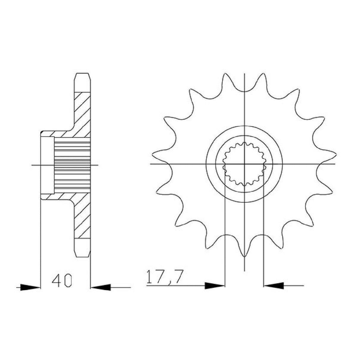 Stahlkettenrad, 17 Zähne, Teilung 420, AEON Minikolt 50 cm³ 00/04