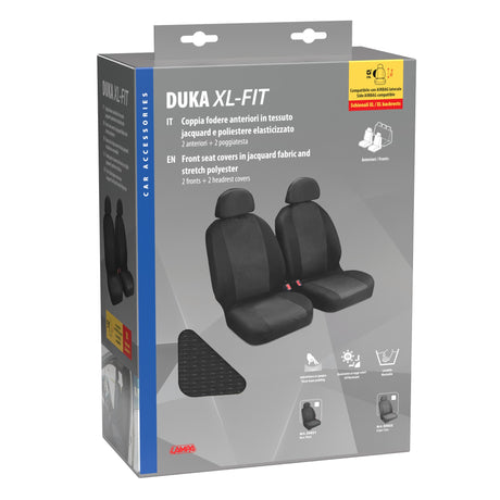Lampa Duka XL-Fit, coppia coprisedili anteriori in tessuto jacquard e poliestere elasticizzati - Nero 55021