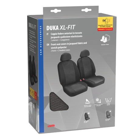 Lampa Duka XL-Fit, coppia coprisedili anteriori in tessuto jacquard e poliestere elasticizzati - Grigio 55022