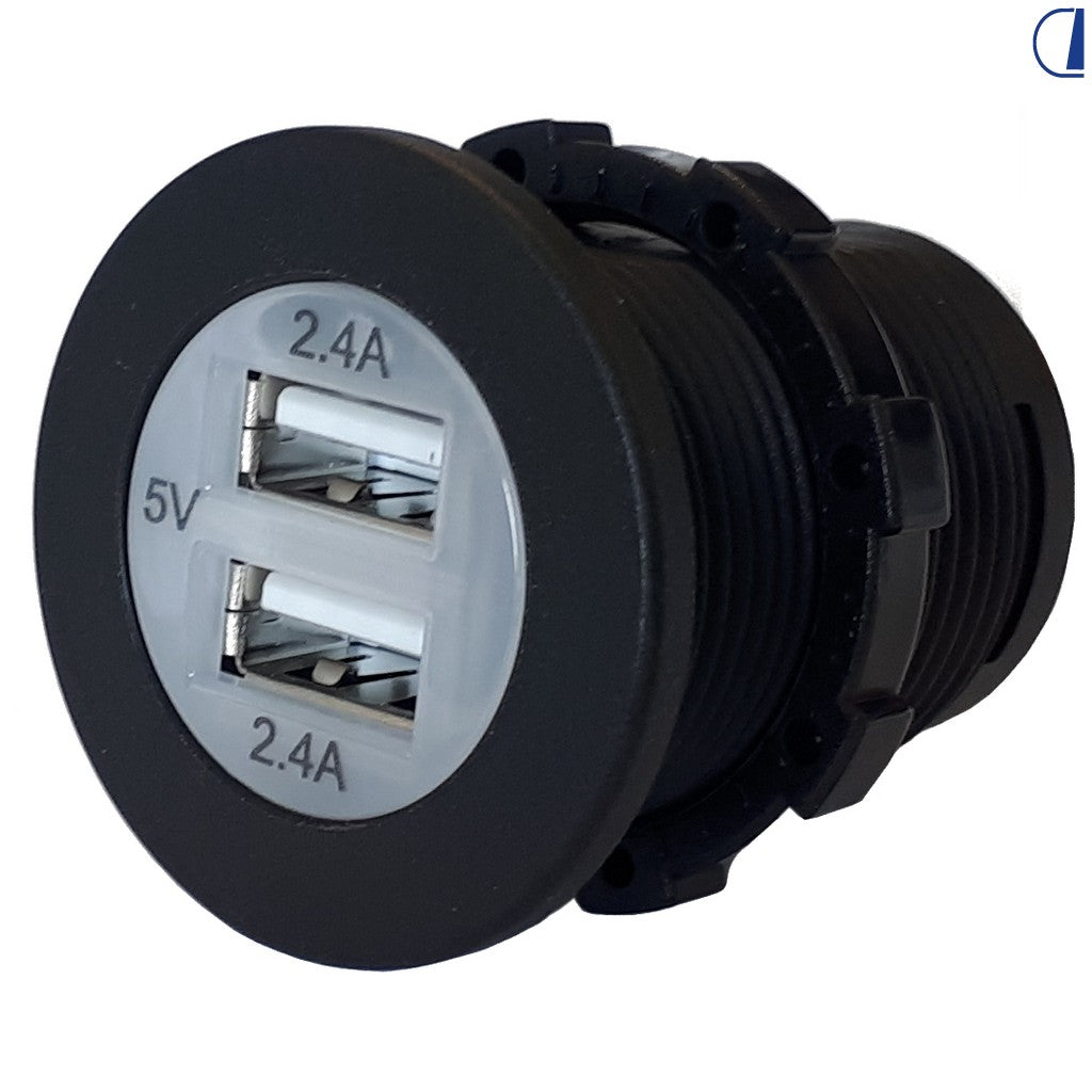 Di-Tec Presa doppia USB da incasso 2×2,4A Ø foro 29 mm
