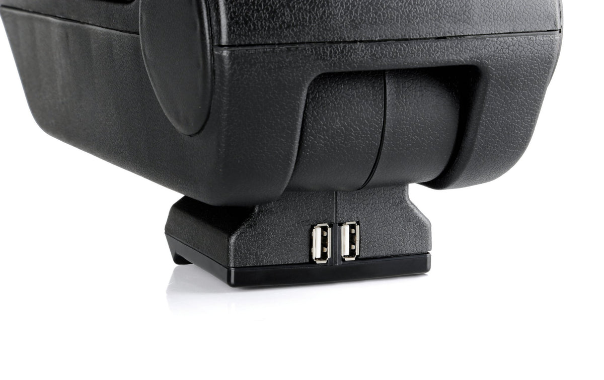 Premium, 3-function armrest with dual mounting system and USB connection, 12V - Carbon-Look