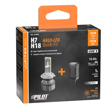 Pilot 12/24V Halo Led Jupiter Series Quick-Fit - (H7-H18) - 55W - PX26d / PY26d-1 - 1 pz - Scatola