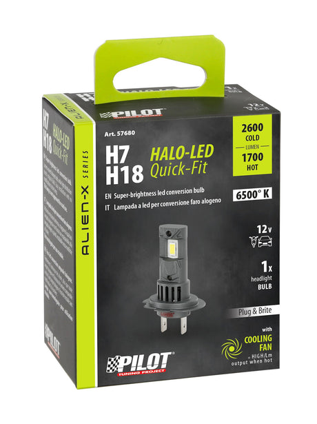 Pilot 12V Halo Led Alien-X Series Quick-Fit - (H7-H18) - 22W - PX26d / PY26d-1 - 1 pz - Scatola