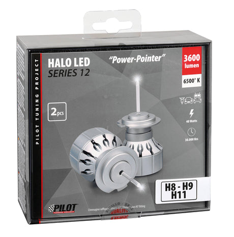 Pilot 9-32V Halo Led Serie 12 Power-Pointer (H8-H9-H11) 40W PGJ19-X 2 pz Scatola