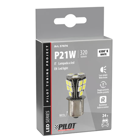 Pilot 24/32V Led series - 18 SMD x 1 chip - (P21W) - BA15s - 1 pz - Scatola - Bianco - Doppia polarità - Resistenza incorporata