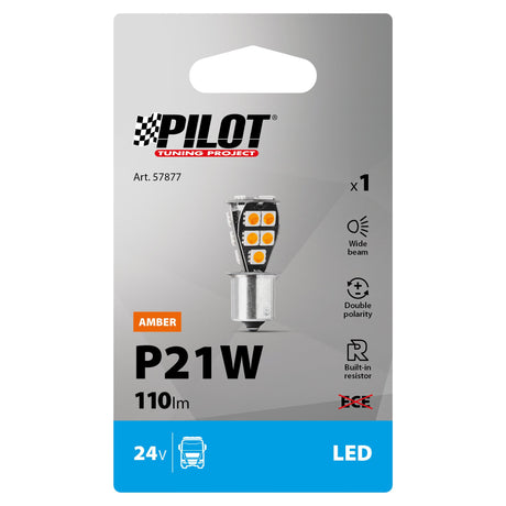 Pilot 24/32V Led series - 18 SMD x 1 chip - (P21W) - BA15s - 1 pz - D/Blister - Arancio - Doppia polarità - Resistenza incorporata