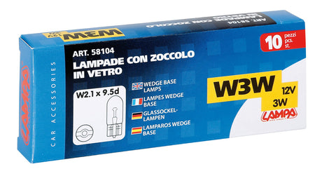 Lampa 12V Lampada con zoccolo vetro - W3W - 3W - W2,1x9,5d - 10 pz - Scatola 58104