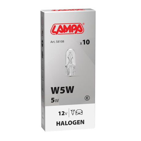 Lampa 12V Lampada con zoccolo vetro - W5W - 5W - W2,1x9,5d - 10 pz - Scatola 58108