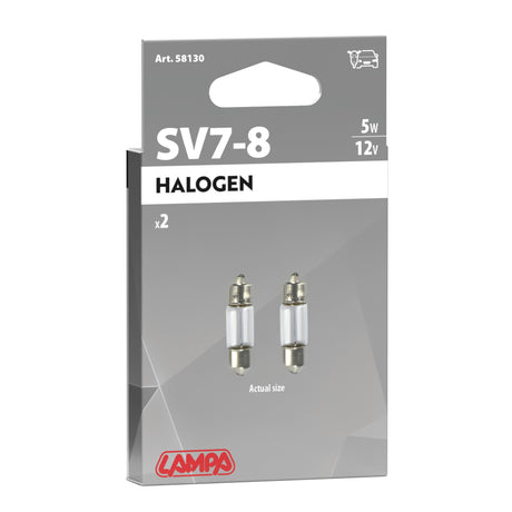 Lampa 12V Lampada siluro - 8x28 mm - 5W - SV7-8 - 2 pz - D/Blister 58130