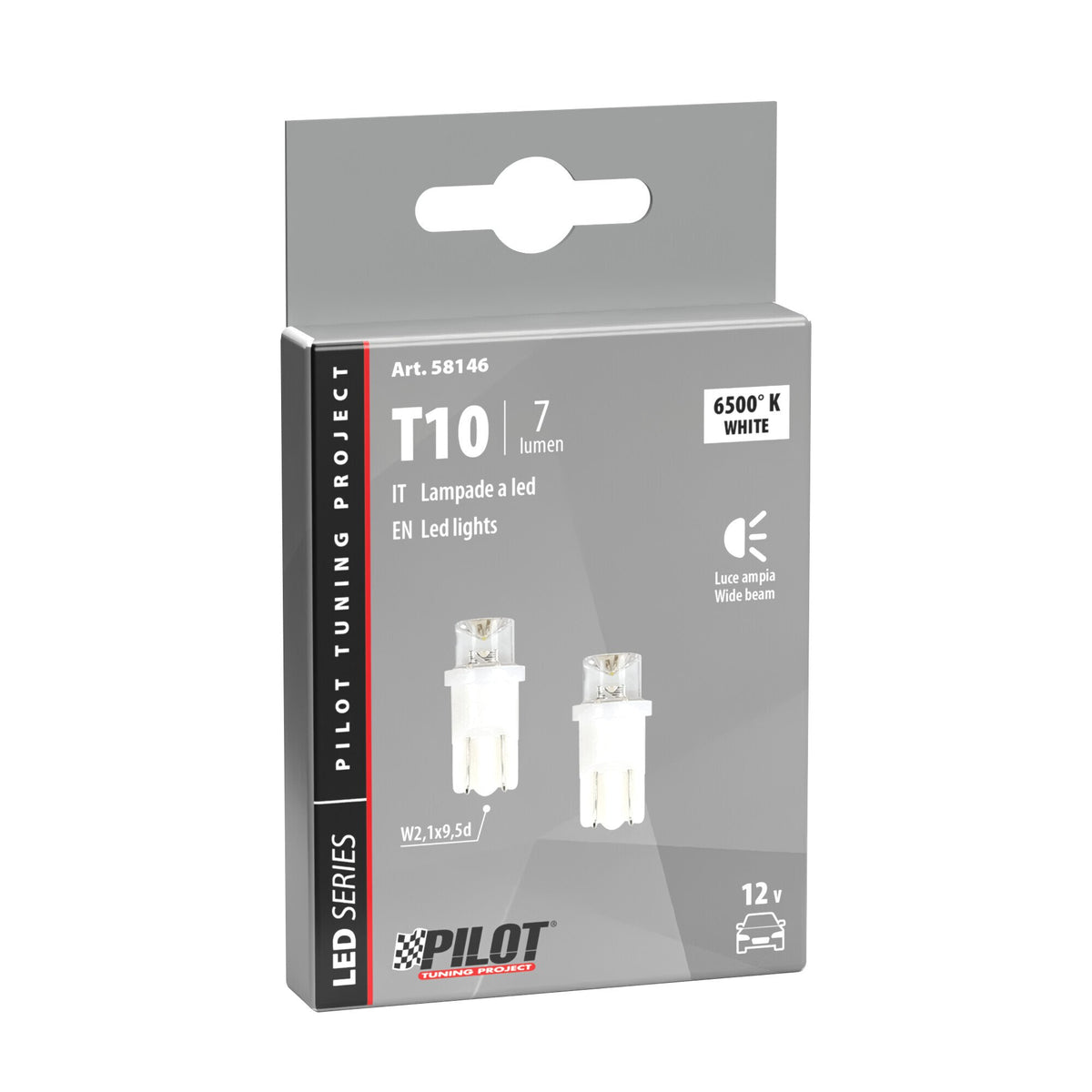Pilot 12V Colour-Led Wide, lampada 1 Led (T10) W2,1x9,5d 2 pz Scatola Bianco