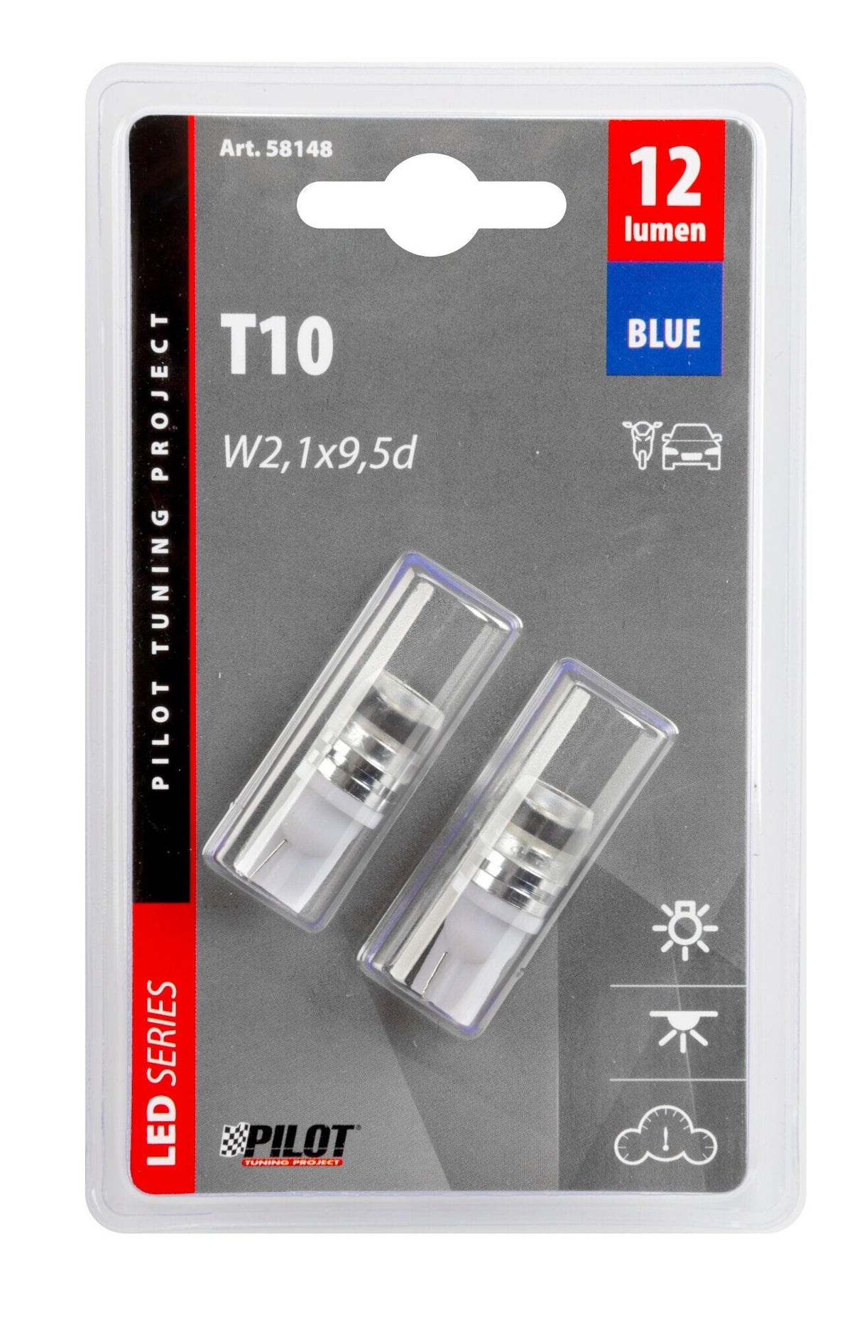 Pilot 12V Hyper-Led 2 1 SMD x 2 chips T10 1W W2,1x9,5d 2 pz Blu Doppia polarità
