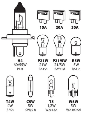 Lampa Kit lampade di ricambio 11 pz, alogena H4 - 12V 58153