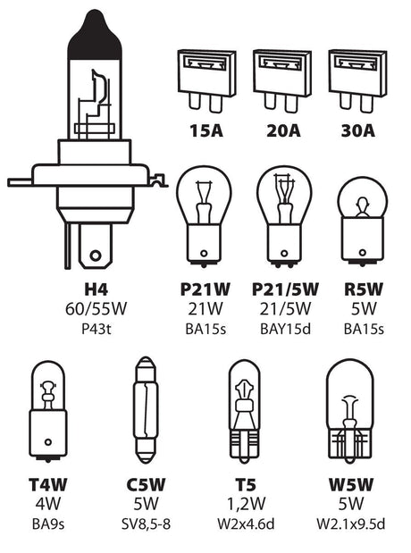 Lampa Kit lampade di ricambio 11 pz, alogena H4 - 12V 58153