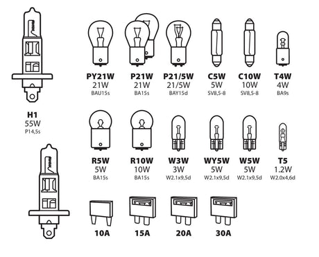 Lampa Kit lampade di ricambio 19 pz, alogena 2x H1 - 12V 58161