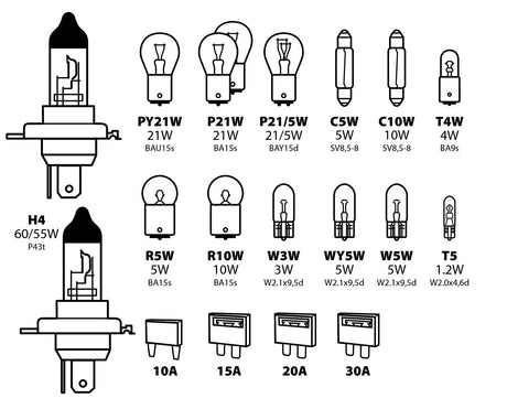 Lampa Kit lampade di ricambio 19 pz, alogena 2x H4 - 12V 58163