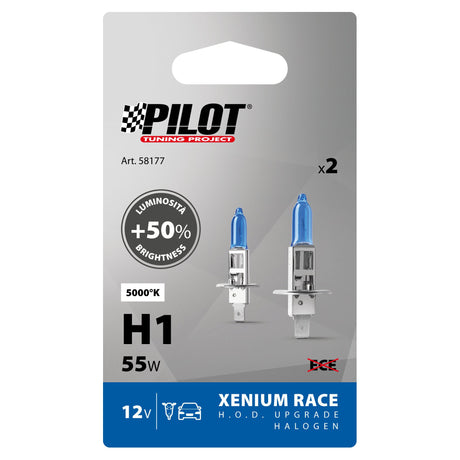 Pilot 12V Lampada alogena Xenium Race H1 55W P14,5s 2 pz Scatola Plast.