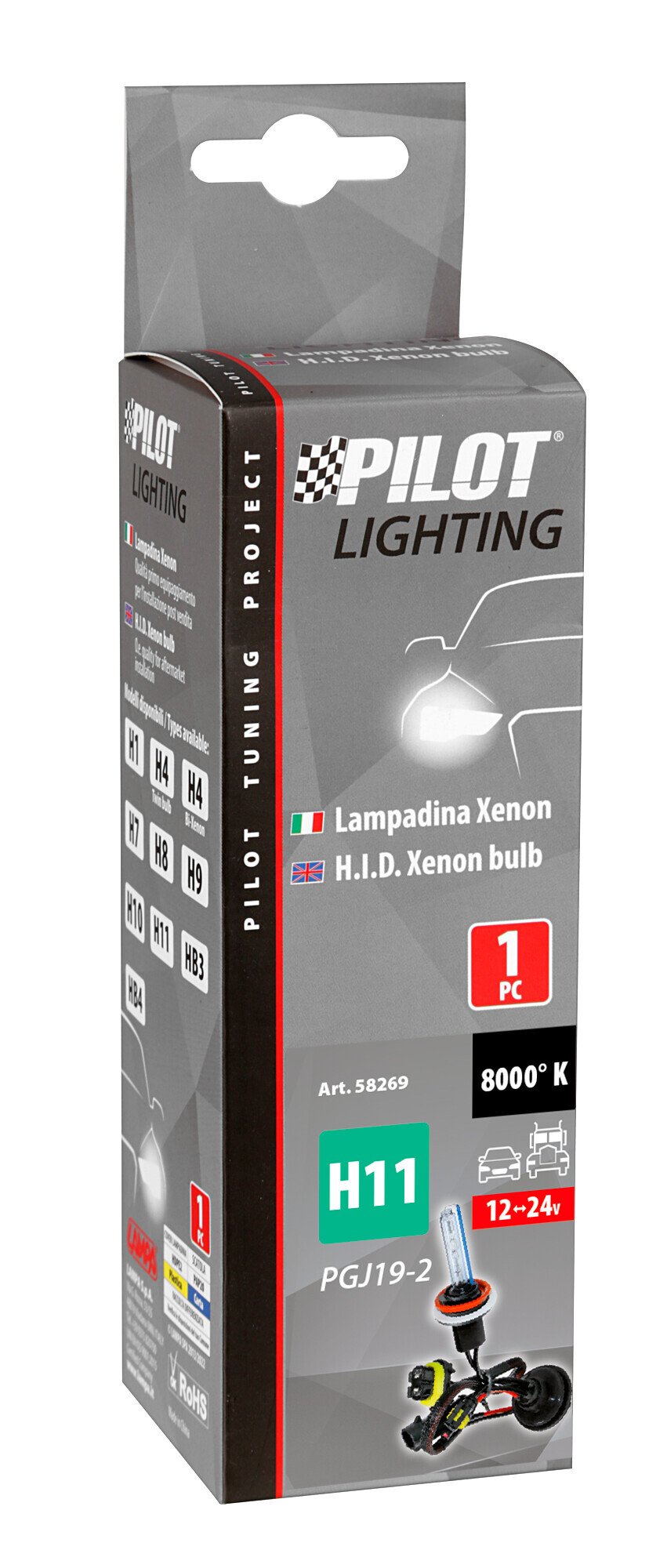 Pilot 12/24V Lampadina HID Xenon 8.000K - H11 - 1 pz - Scatola