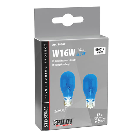 Pilot 12V Lampada con zoccolo vetro Blu-Xe (W16W) 16W W2,1x9,5d 2 pz D/Blister