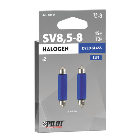 Pilot 12V Blue Dyed Glass, Lampada siluro 11x44 mm 15W SV8,5-8 2 pz D/Blister