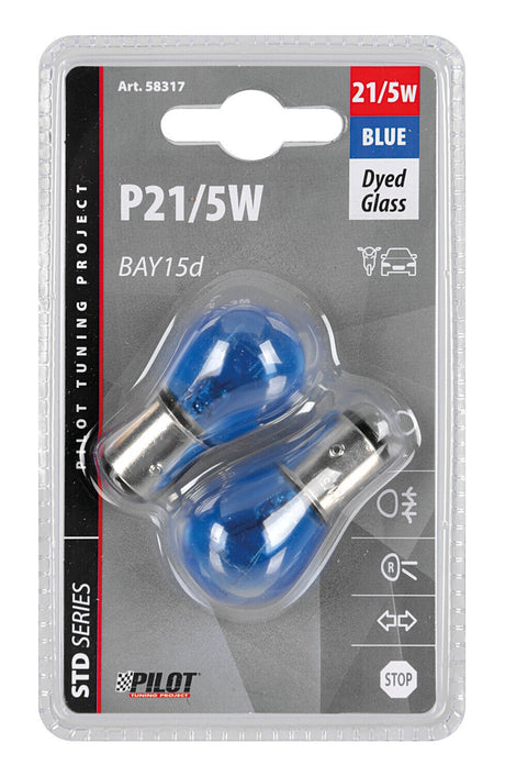 Pilot 12V Blue Dyed Glass, Lampada 2 filamenti P21/5W 21/5W BAY15d 2 pz