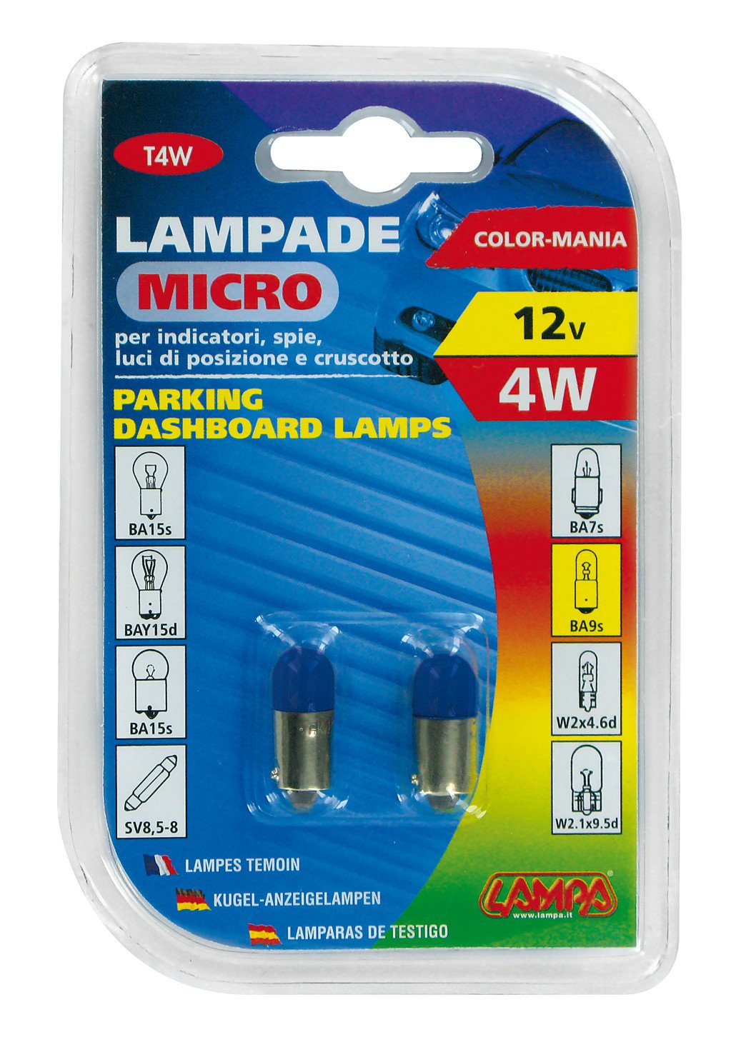 Lampa Mikrolampe T4W 12V 4W BA9s Blau