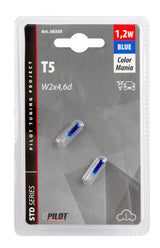 Pilot 12V Lampe mit Glasfassung - (T5) - 1,2W - W2x4,6d - 2 Stk.  - D/Blister - Blau 58355